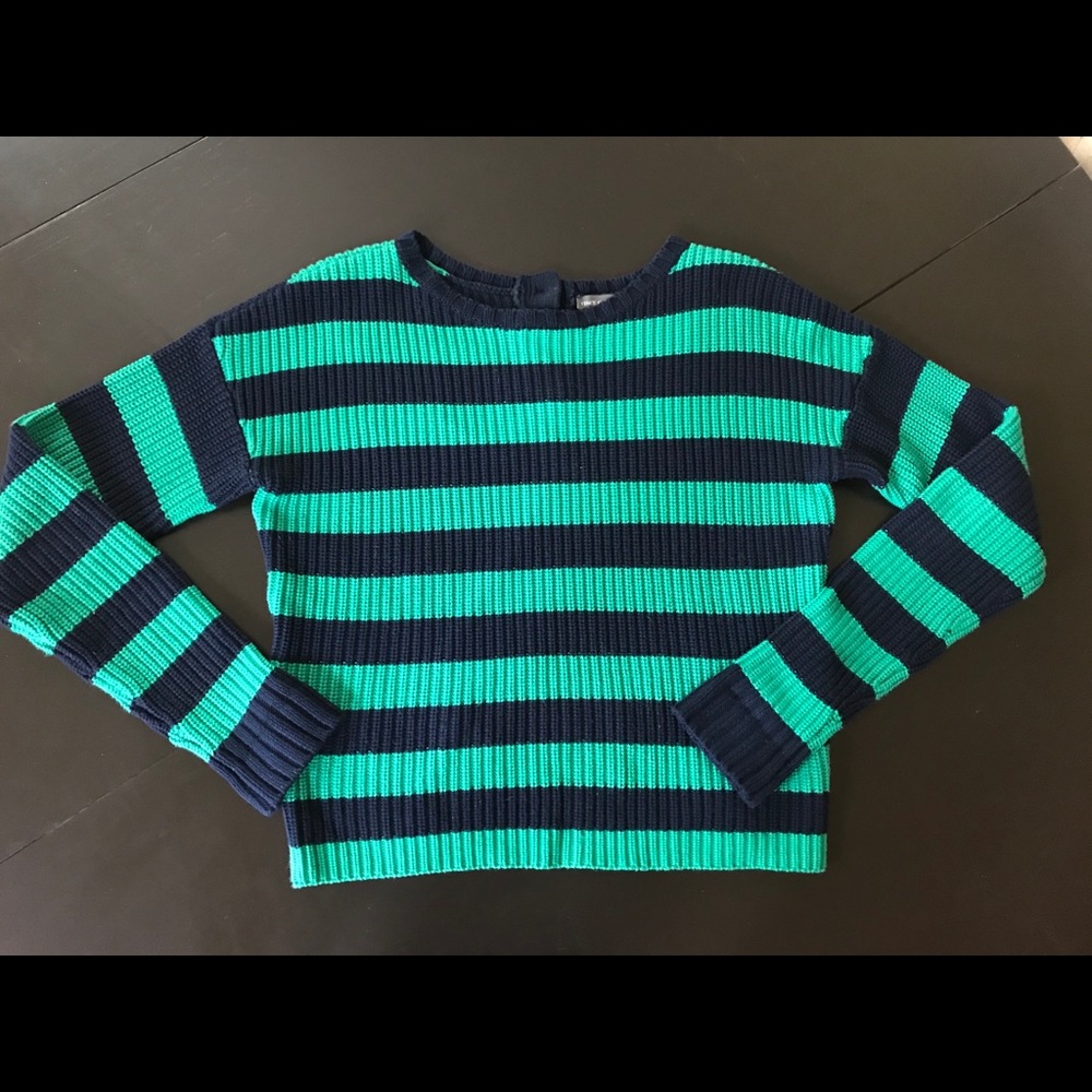 Vince Camuto Green Navy Striped Sweater